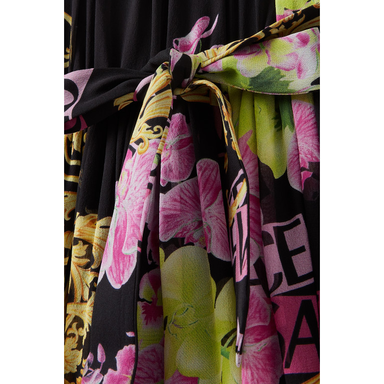 Versace - Orchid & Logo Print Midi Dress in Silk