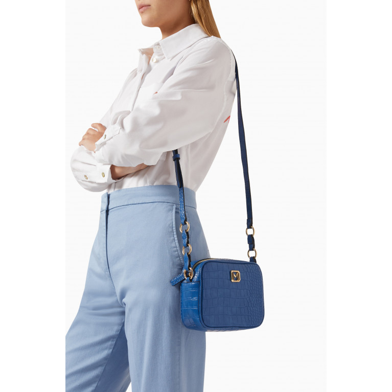 Marella - Iorgo Camera Shoulder Bag in Croc-embossed Faux Leather Blue