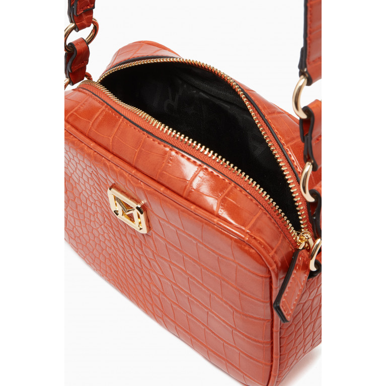 Marella - Iorgo Camera Shoulder Bag in Croc-embossed Faux Leather Orange