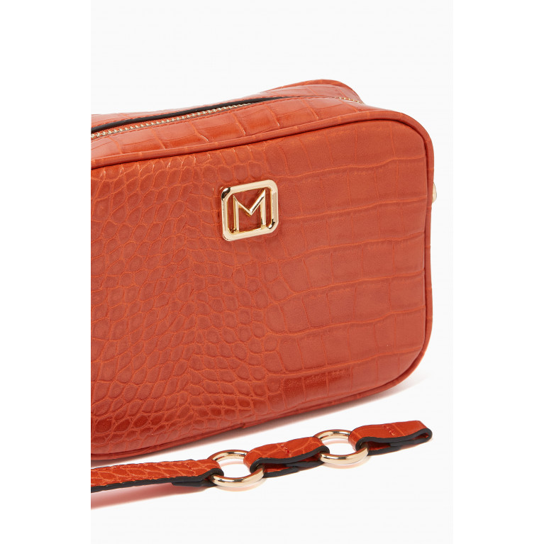 Marella - Iorgo Camera Shoulder Bag in Croc-embossed Faux Leather Orange