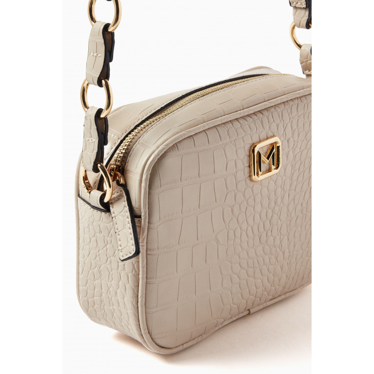 Marella - Iorgo Camera Shoulder Bag in Croc-embossed Faux Leather White