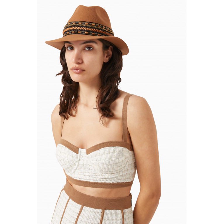 Elisabetta Franchi - Narrow Brim Hat in Wool Felt Brown