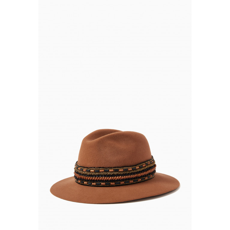 Elisabetta Franchi - Narrow Brim Hat in Wool Felt Brown