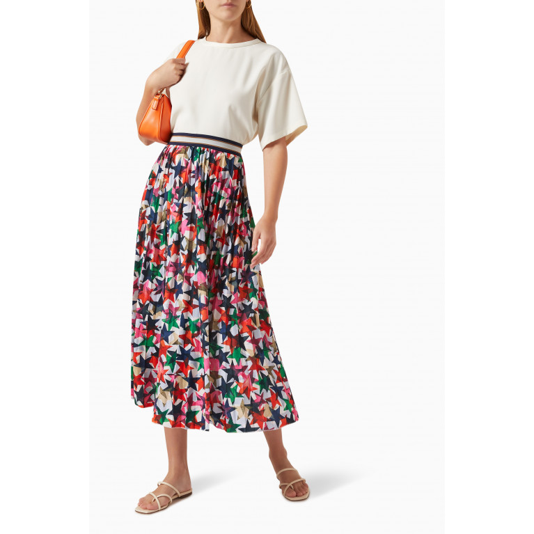 Marella - All-over Star Print Midi Skirt in Polyester Pink