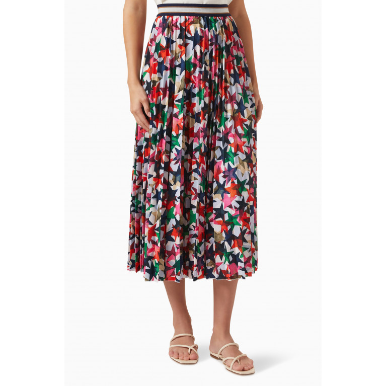 Marella - All-over Star Print Midi Skirt in Polyester Pink