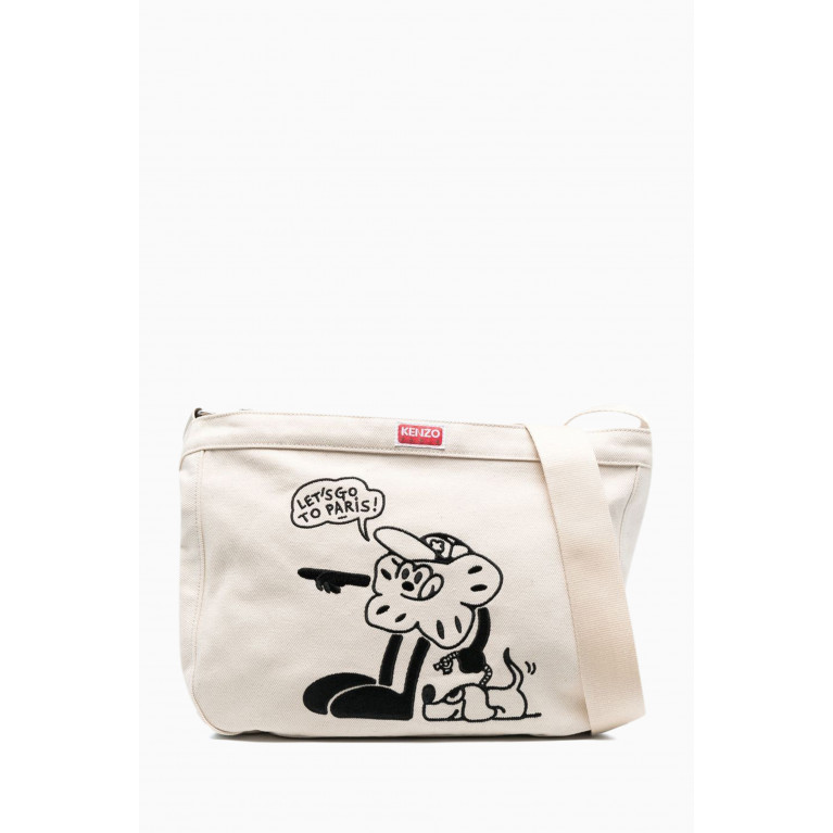 Kenzo - Boke Boy Slogan Logo Embroidered Crossbody Bag in Canvas