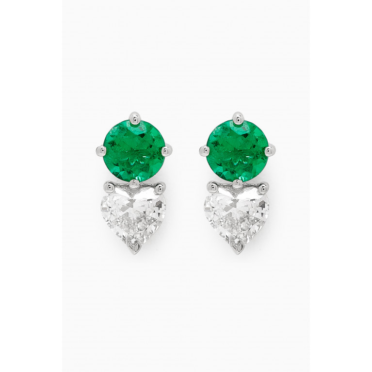 Fergus James - Emerald & Heart Diamond Stud Earrings in 18kt White Gold