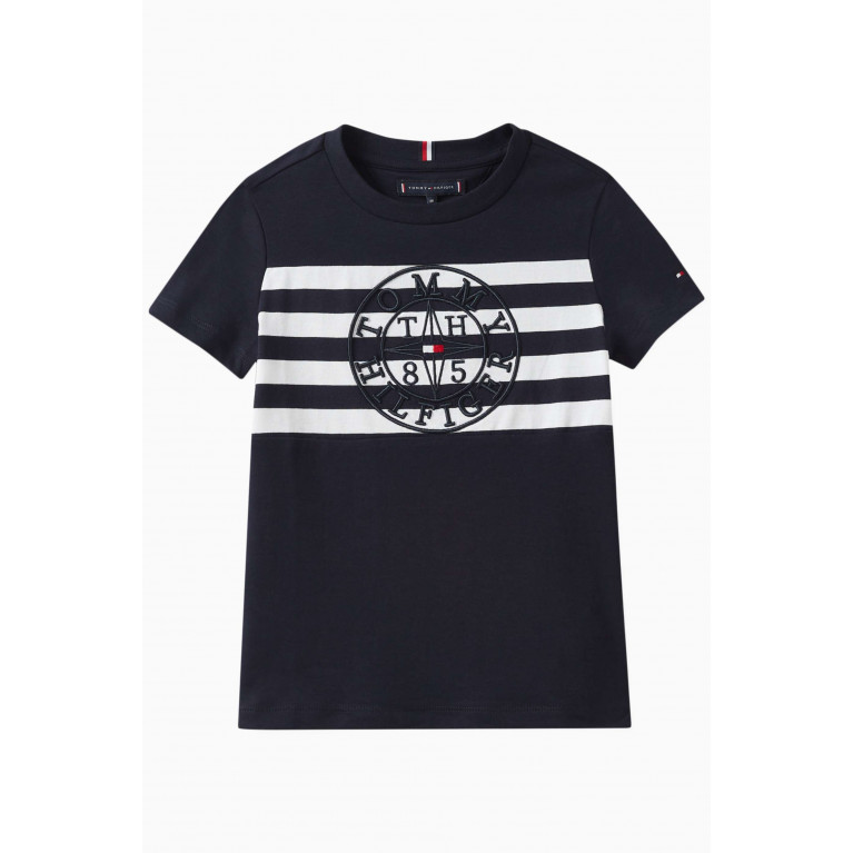 Tommy Hilfiger - Nautical Striped Logo T-shirt in Cotton Blue