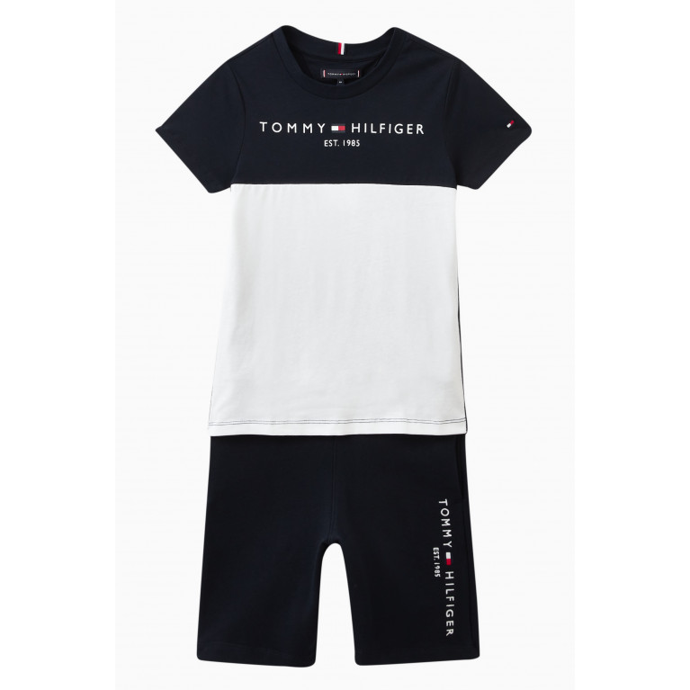 Tommy Hilfiger - Colour-block Logo T-shirt & Shorts Set in Cotton