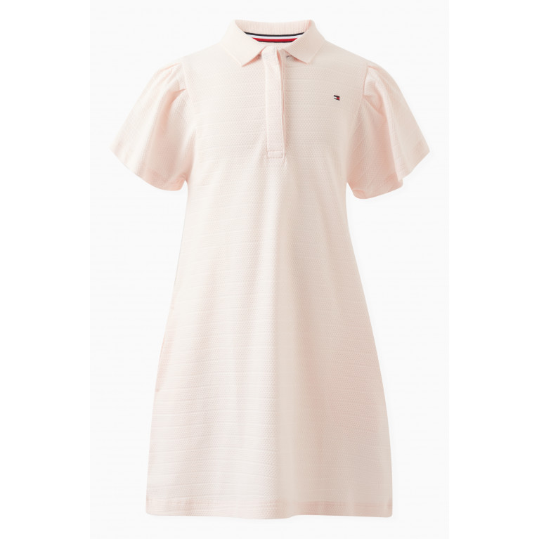 Tommy Hilfiger - Logo-embroidered Puff-sleeve Polo Dress in Cotton Pink