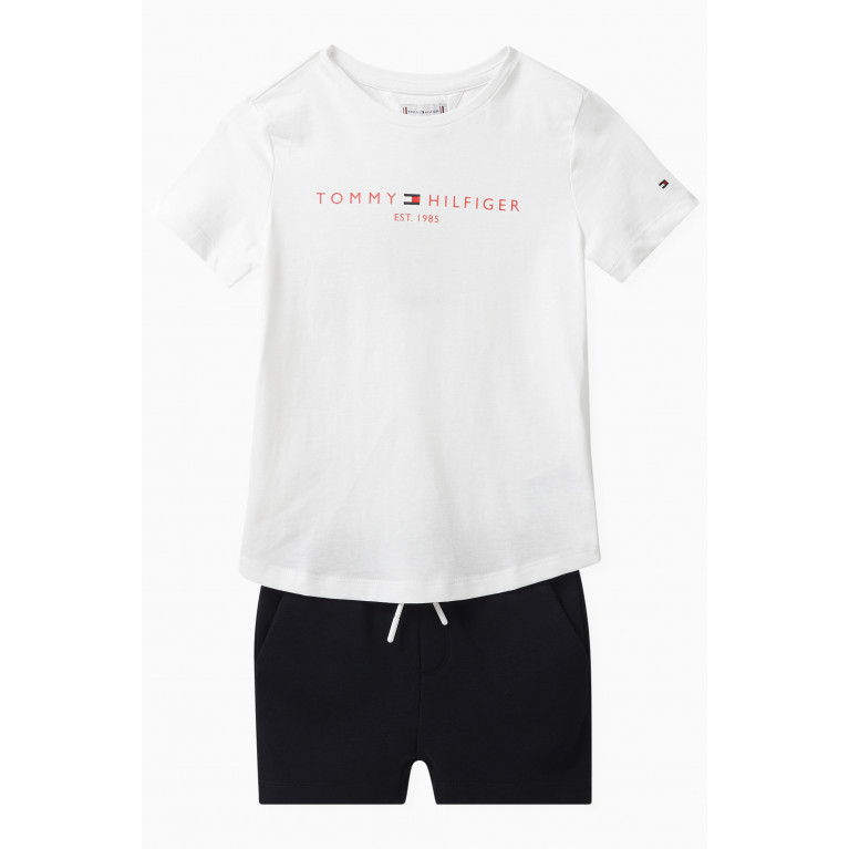 Tommy Hilfiger - Logo-print Essential T-shirt & Shorts Set in Cotton-blend Blue