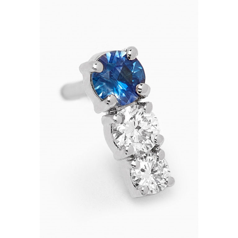 Fergus James - Petite Trio Blue Sapphire & Diamond Bar Earrings in 18kt White Gold