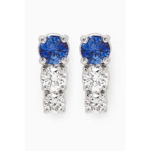Fergus James - Petite Trio Blue Sapphire & Diamond Bar Earrings in 18kt White Gold