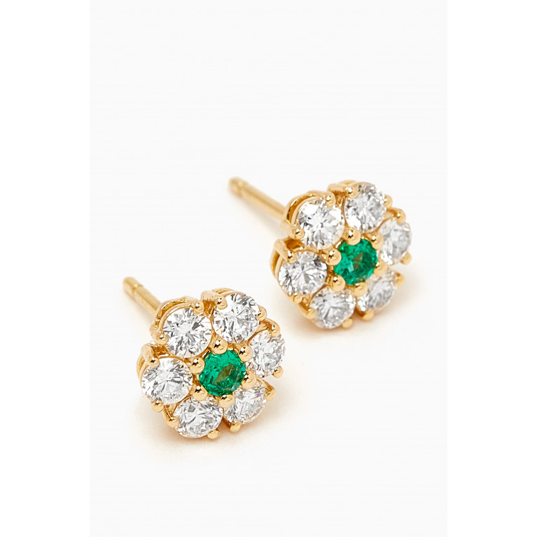 Fergus James - Halo Diamond & Emerald Stud Earrings in 18kt Gold