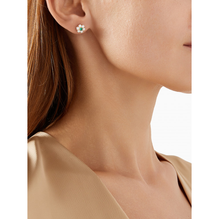 Fergus James - Halo Diamond & Emerald Stud Earrings in 18kt Gold