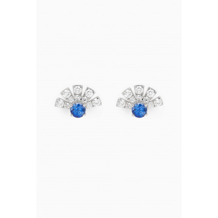 Fergus James - Sunrise Diamond & Blue Sapphire Stud Earrings in 18kt White Gold