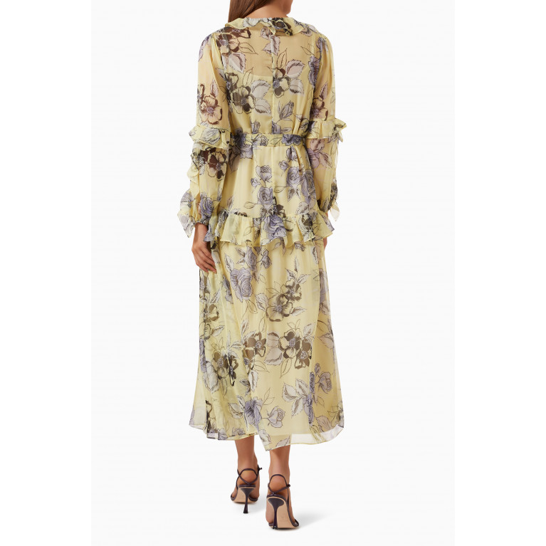 Qui Prive - Floral-print Ruffled Midi Dress in Chiffon