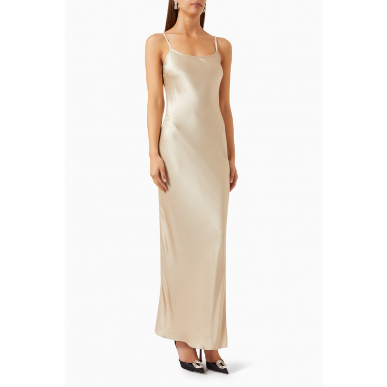 Qui Prive - Overlay Lace Maxi Dress in Satin