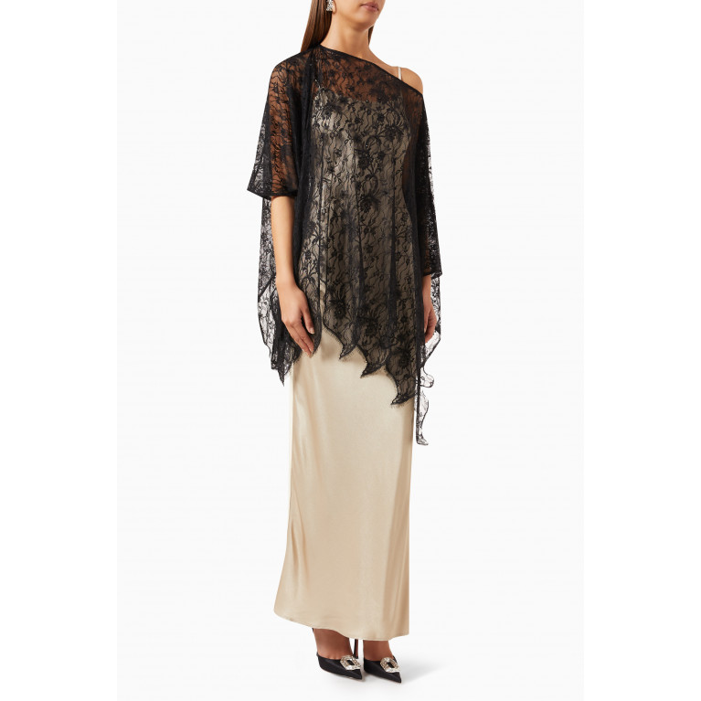 Qui Prive - Overlay Lace Maxi Dress in Satin