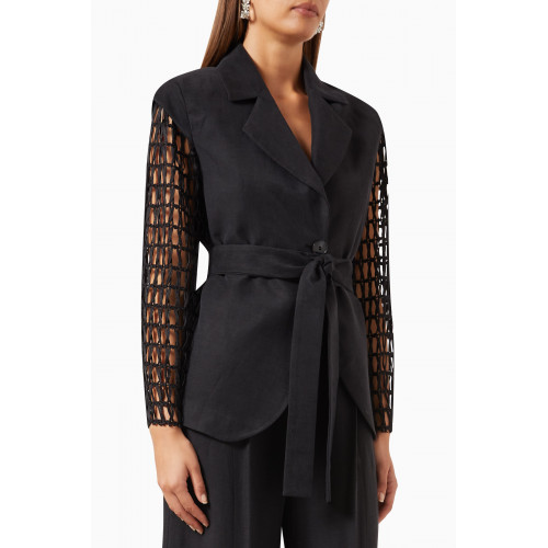 Qui Prive - Net Sleeves Blazer Jacket in Silk