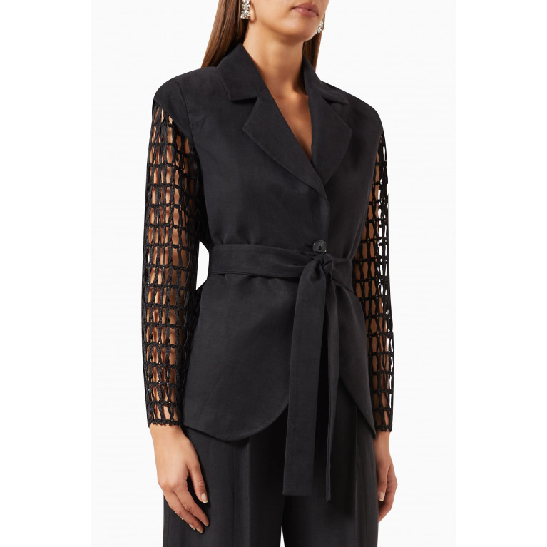 Qui Prive - Net Sleeves Blazer Jacket in Silk