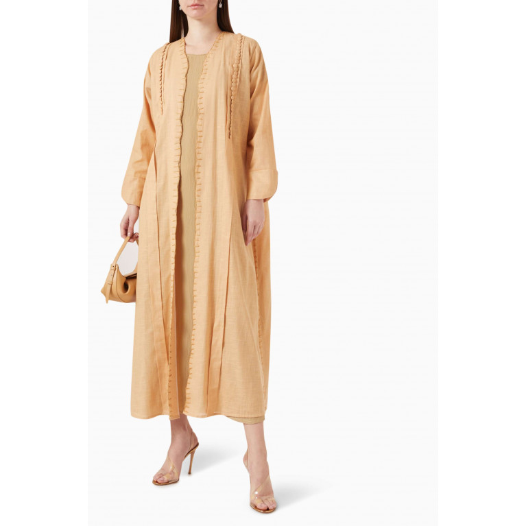Rauaa Official - Embellished Abaya in Linen Orange