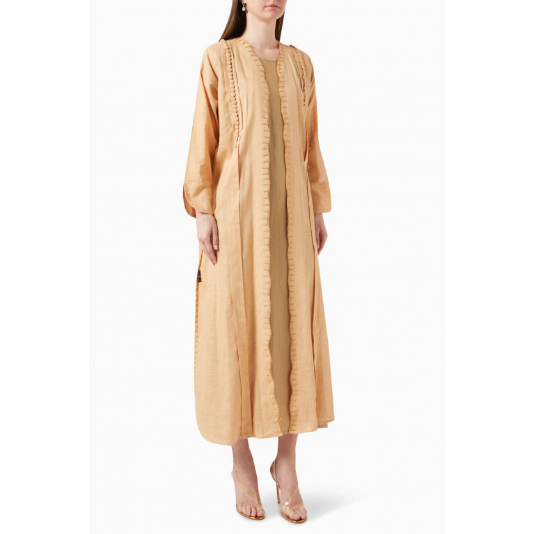 Rauaa Official - Embellished Abaya in Linen Orange