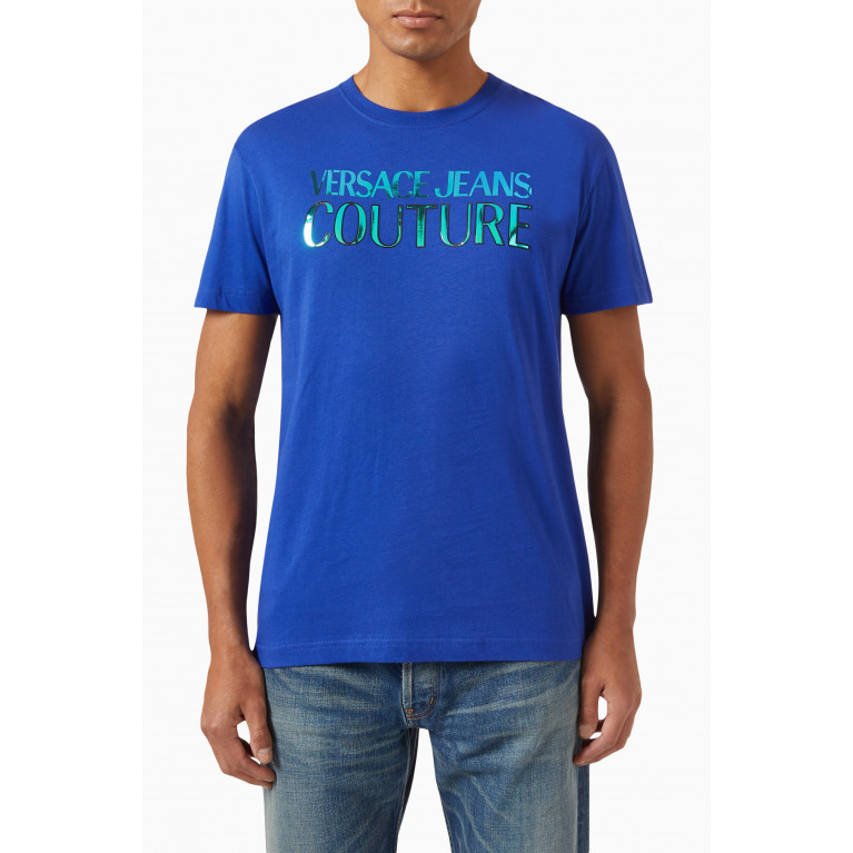 Versace Jeans Couture - Foil Logo T-shirt in Cotton Jersey Blue