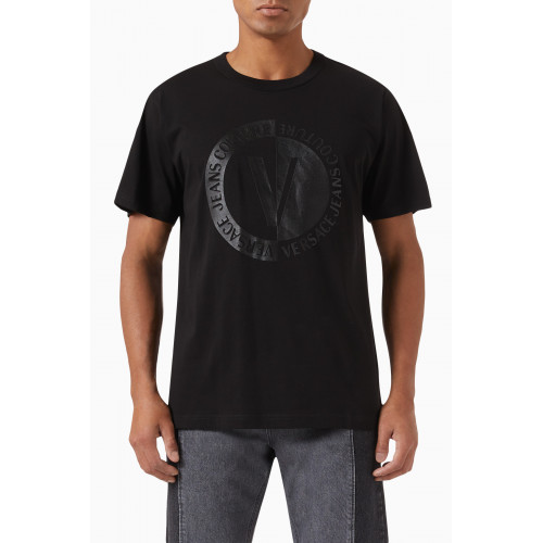 Versace Jeans Couture - V-Emblem T-shirt in Cotton Jersey Black