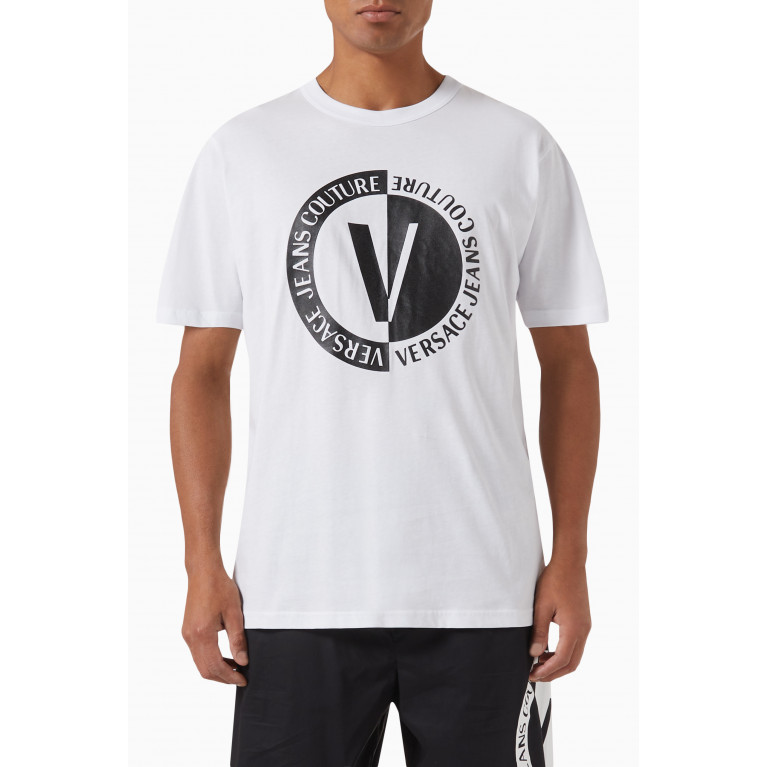 Versace Jeans Couture - V-Emblem T-shirt in Cotton Jersey White