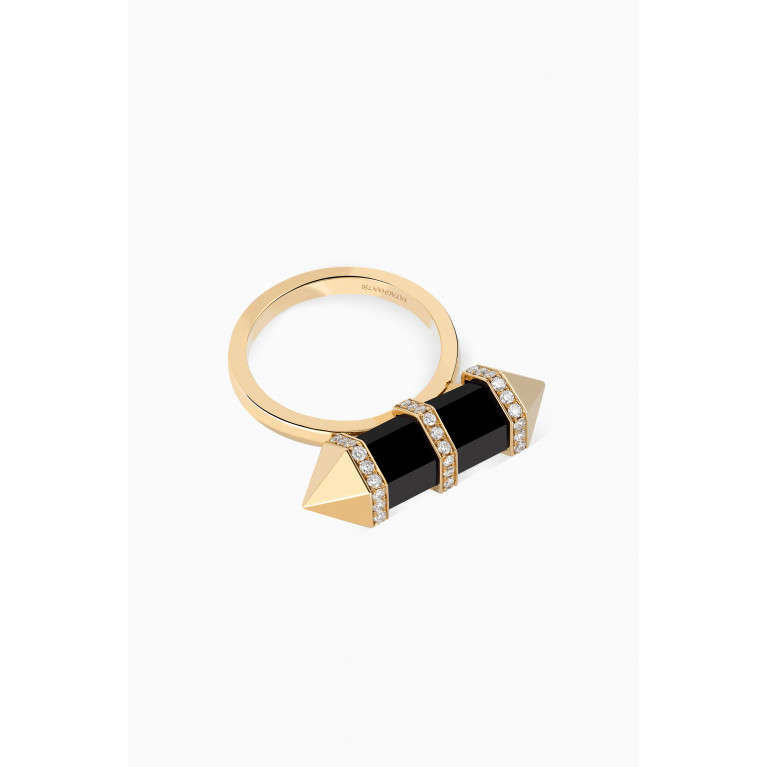 Yataghan Jewellery - Chakra Medium Black Onyx & Diamond Ring in 18kt Gold