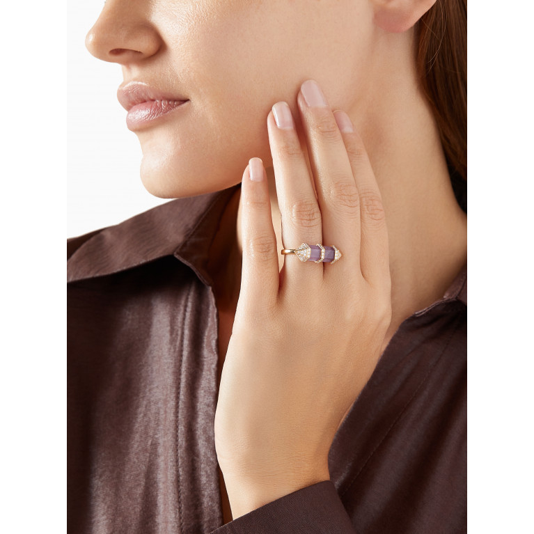 Yataghan Jewellery - Chakra Medium Amethyst & Diamond Ring in 18kt Gold
