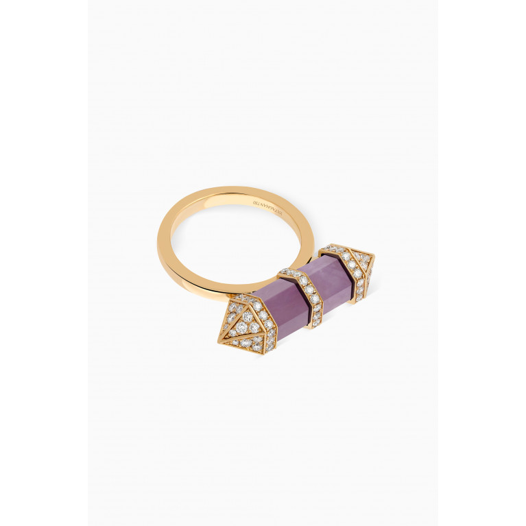 Yataghan Jewellery - Chakra Medium Amethyst & Diamond Ring in 18kt Gold
