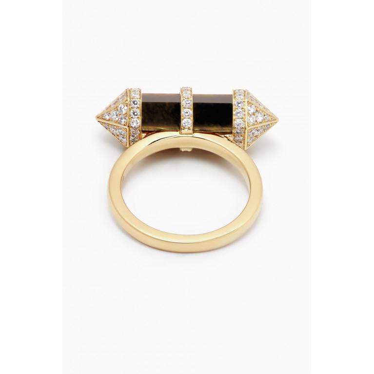 Yataghan Jewellery - Chakra Medium Tigers Eye & Diamond Ring in 18kt Gold