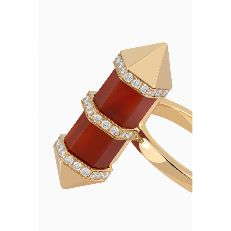 Yataghan Jewellery - Chakra Medium Red Carnelian & Diamond Ring in 18kt Gold