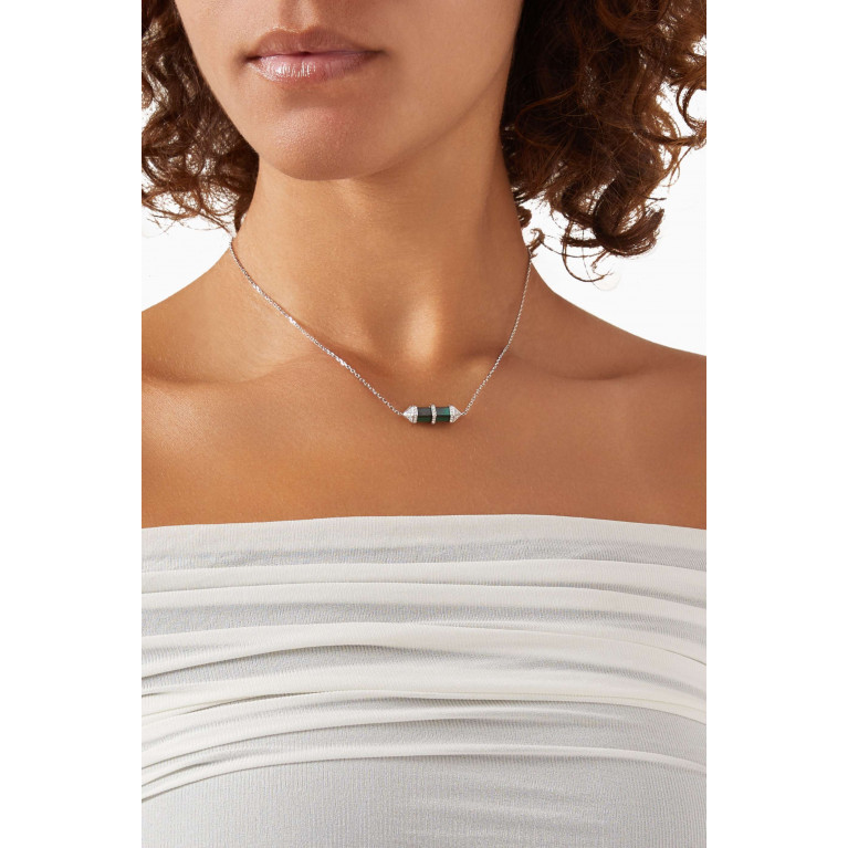 Yataghan Jewellery - Chakra Small Malachite & Diamond Necklace in 18kt White Gold