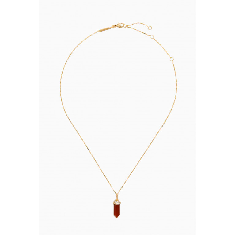 Yataghan Jewellery - Chakra Small Red Carnelian & Diamond Necklace in 18kt Gold