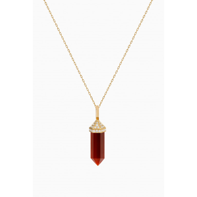 Yataghan Jewellery - Chakra Small Red Carnelian & Diamond Necklace in 18kt Gold