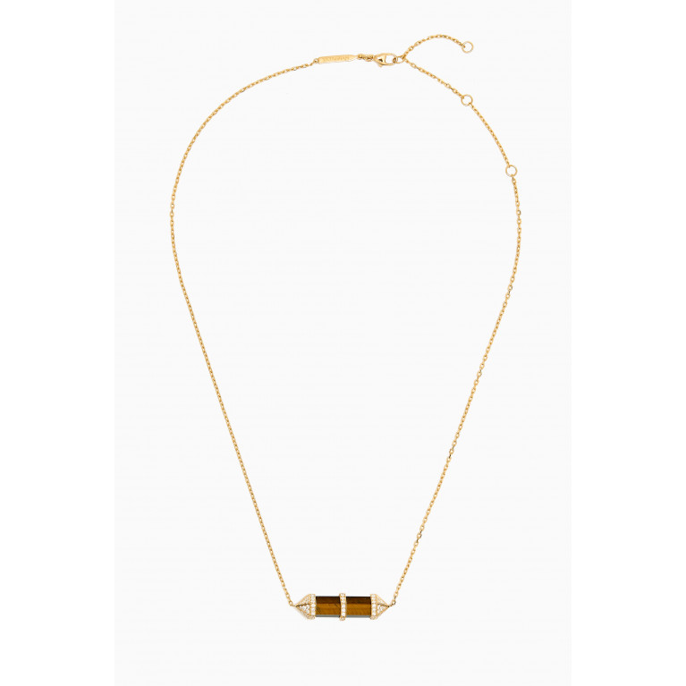 Yataghan Jewellery - Chakra Medium Tigers Eye & Diamond Necklace in 18kt Gold