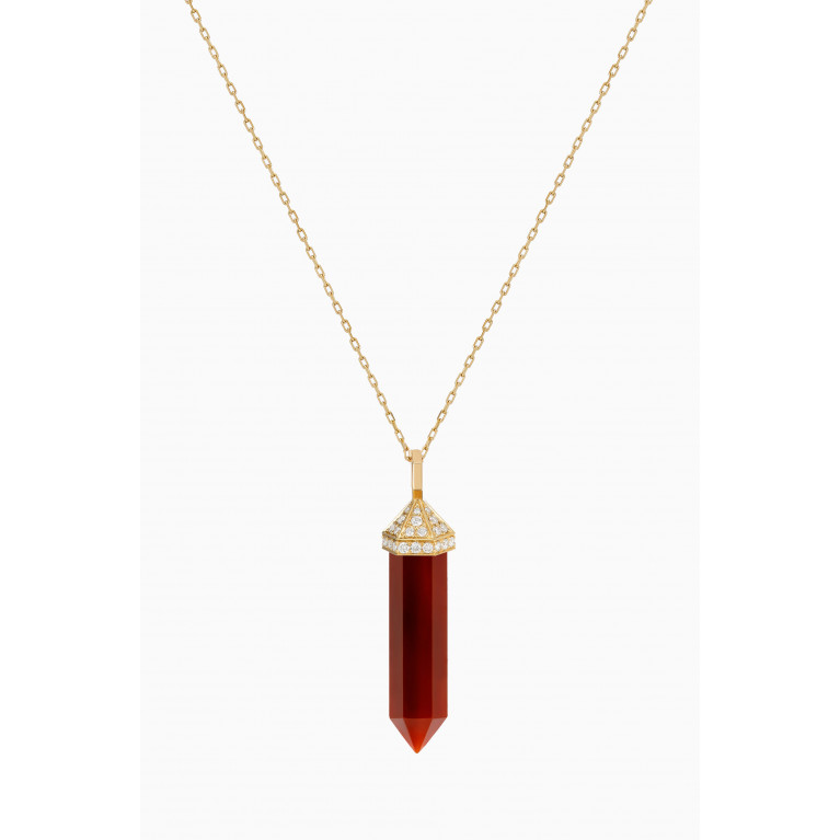 Yataghan Jewellery - Chakra Medium Red Carnelian & Diamond Necklace in 18kt Gold