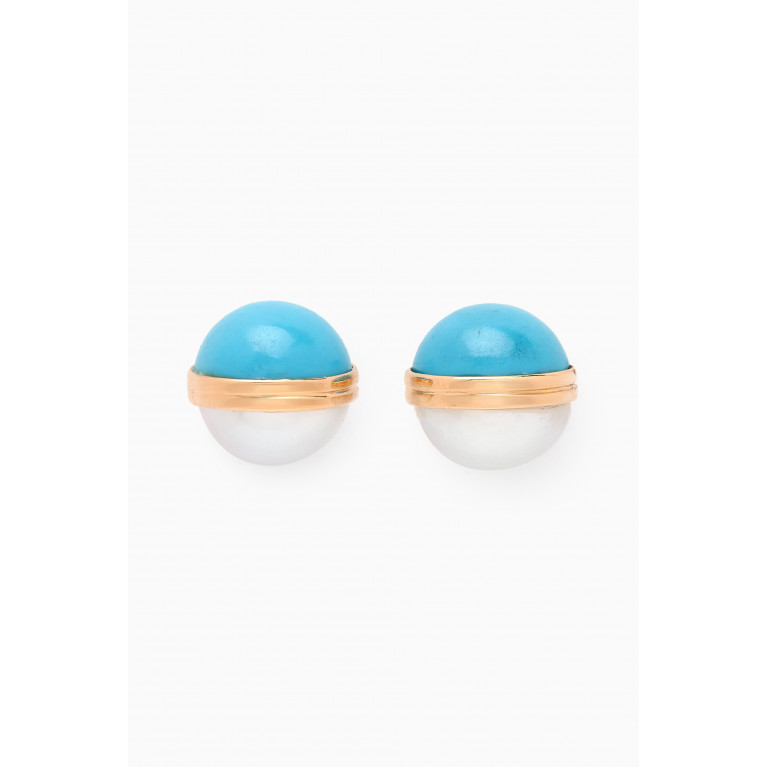 Damas - Kiku Glow Sphere Pearl & Turquoise Stud Earrings in 18kt Gold