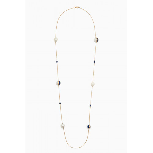 Damas - Kiku Glow Sphere Pearl & Turquoise Long Necklace in 18kt Gold