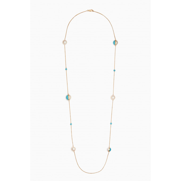 Damas - Kiku Glow Sphere Pearl & Turquoise Long Necklace in 18kt Gold