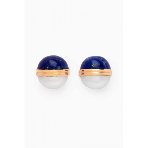 Damas - Kiku Glow Sphere Pearl & Lapis Lazuli Stud Earrings in 18kt Gold