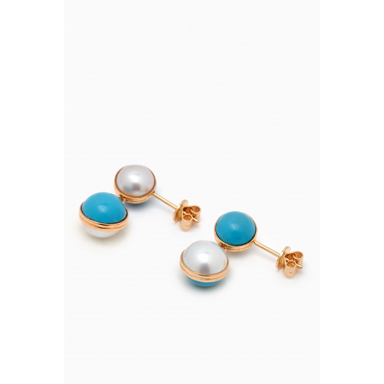 Damas - Kiku Glow Sphere Pearl & Turquoise Drop Earrings in 18kt Gold