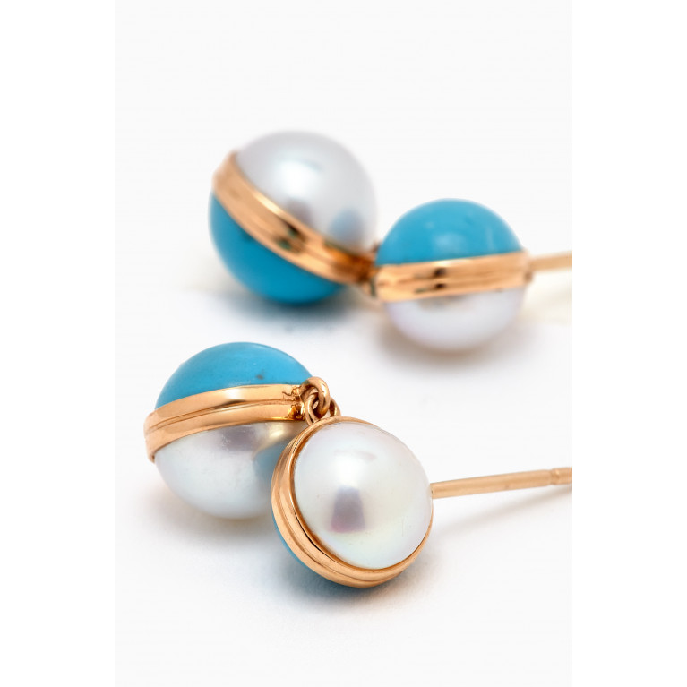 Damas - Kiku Glow Sphere Pearl & Turquoise Drop Earrings in 18kt Gold