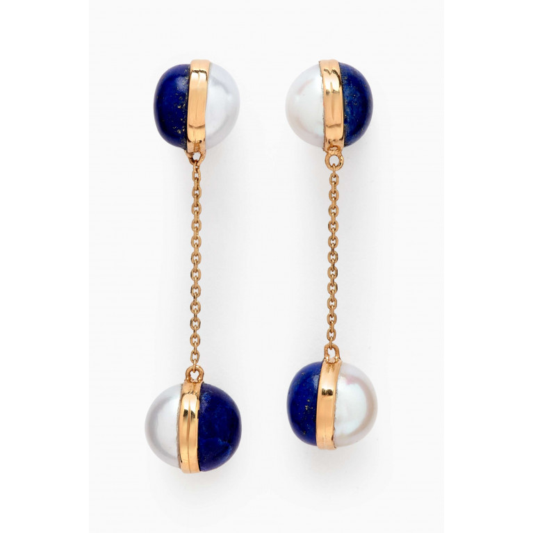 Damas - Kiku Glow Sphere Pearl & Lapis Lazuli Drop Earrings in 18kt Gold