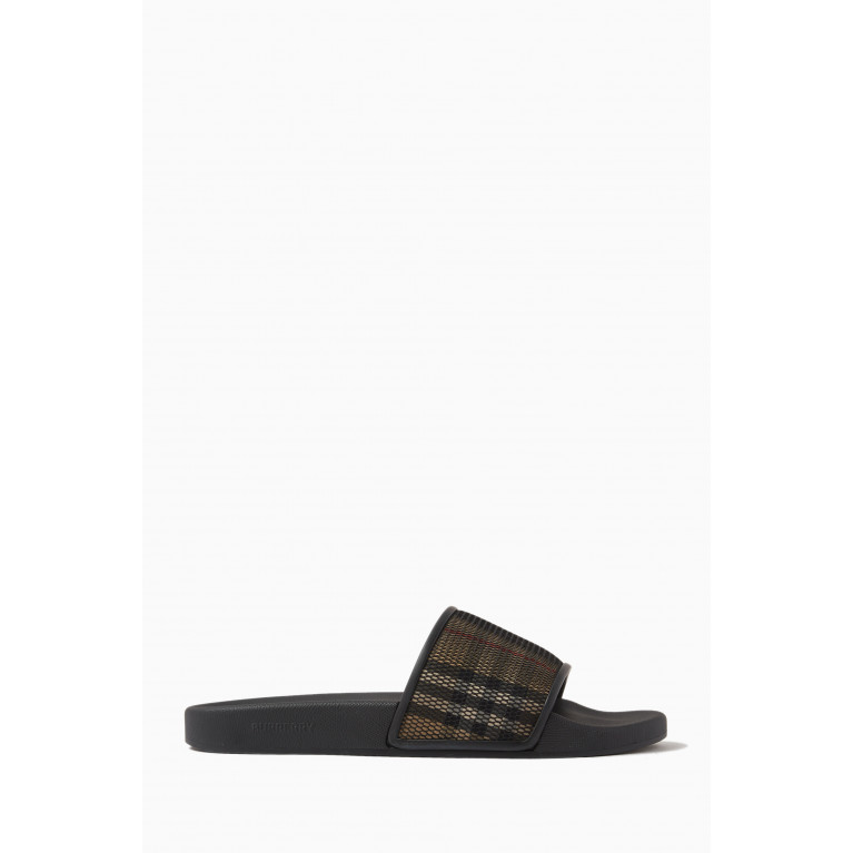 Burberry - Furley Check Slides in Cotton & Mesh
