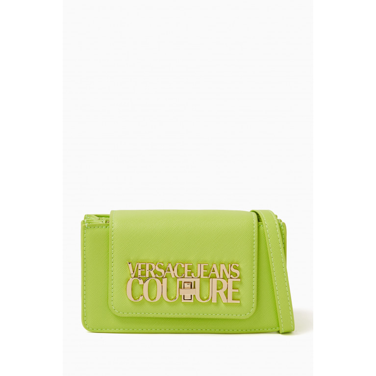 Versace Jeans Couture - Small Logo Lock Shoulder Bag in Faux Saffiano Leather Green