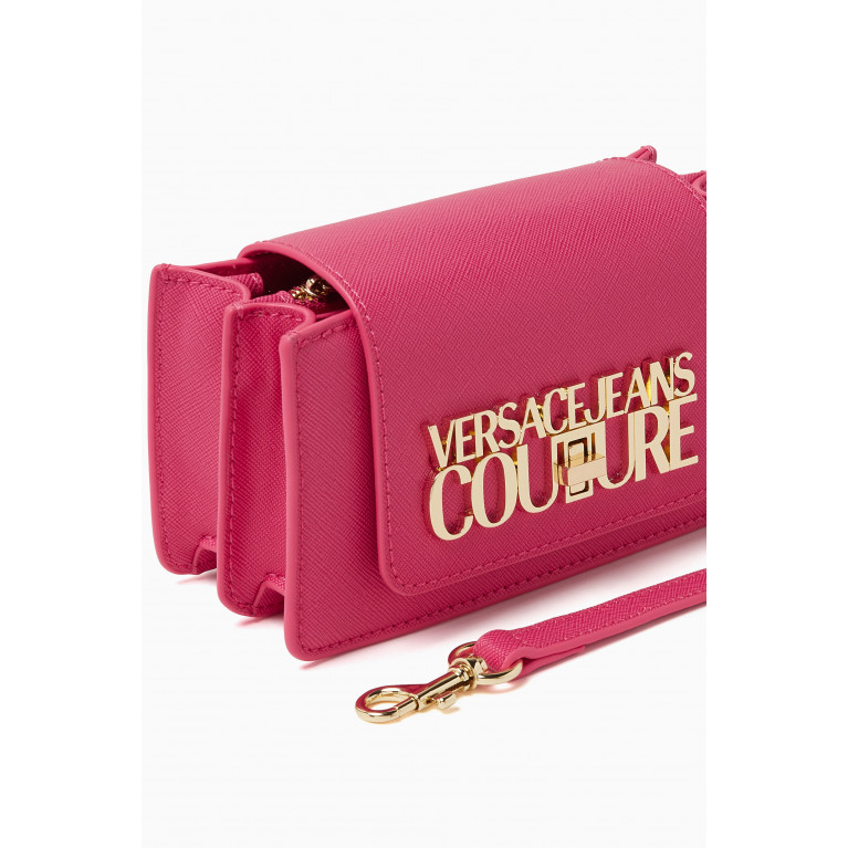 Versace Jeans Couture - Small Logo lock Shoulder Bag in Saffiano Faux Leather Pink